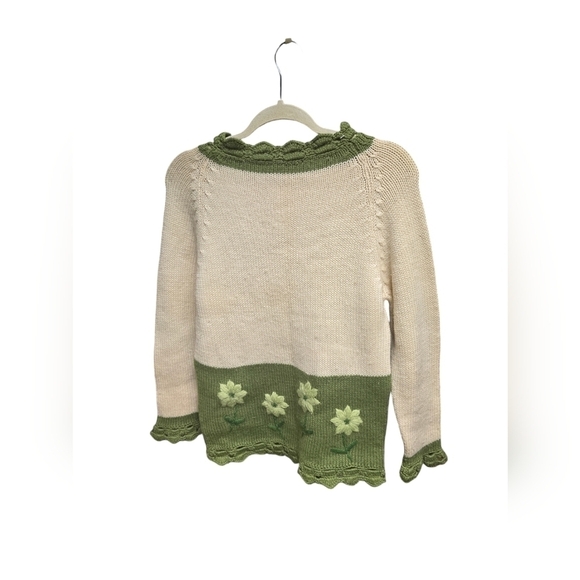 Ades of California Sweaters - Ades of California Geen and Cream Floral Vintage Sweater Sz. M Wool Granny core